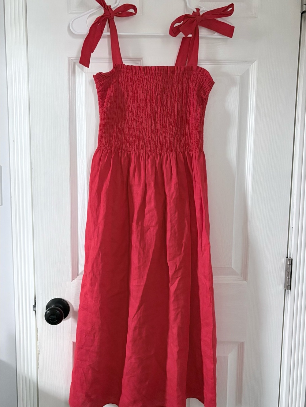 Wilfred 100% Linen Red Tie-Shoulder Smocked Sundress